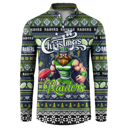 Personalized Raiders Rugby Xmas Button Sweatshirt Australia NRL Mascot