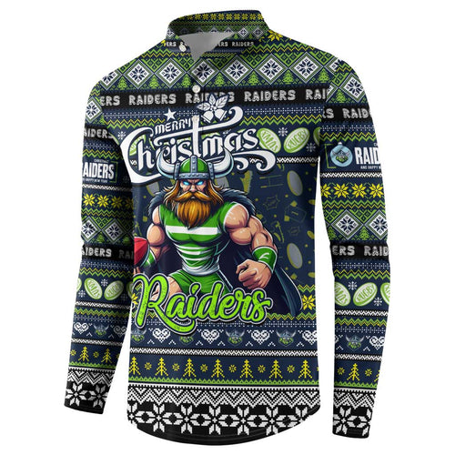Personalized Raiders Rugby Xmas Button Sweatshirt Australia NRL Mascot
