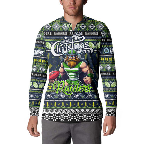 Personalized Raiders Rugby Xmas Button Sweatshirt Australia NRL Mascot