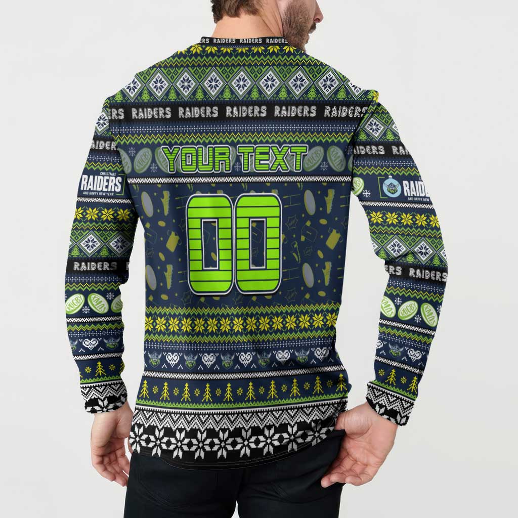 Personalized Raiders Rugby Xmas Button Sweatshirt Australia NRL Mascot