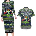 Personalized Raiders Rugby Xmas Couples Matching Long Sleeve Bodycon Dress and Hawaiian Shirt Australia NRL Mascot