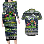 Personalized Raiders Rugby Xmas Couples Matching Long Sleeve Bodycon Dress and Hawaiian Shirt Australia NRL Mascot
