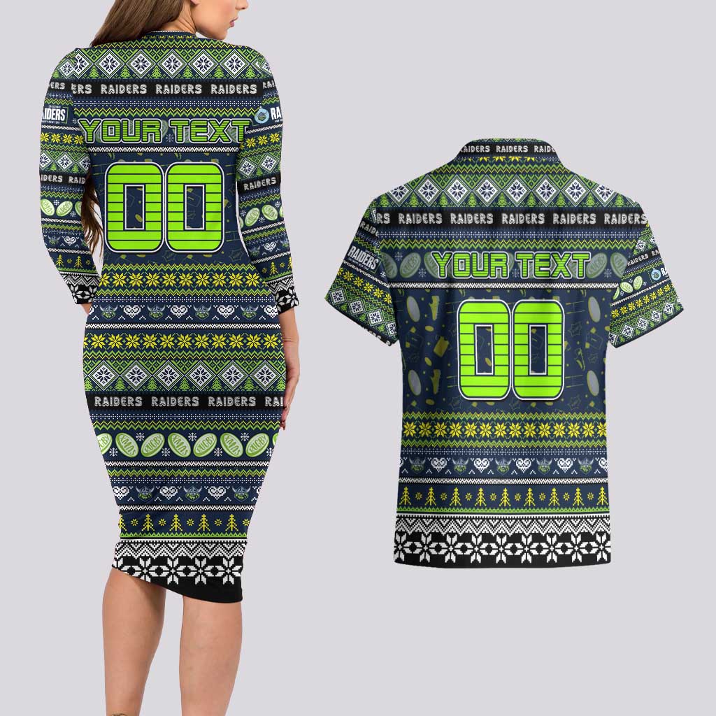 Personalized Raiders Rugby Xmas Couples Matching Long Sleeve Bodycon Dress and Hawaiian Shirt Australia NRL Mascot