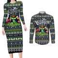 Personalized Raiders Rugby Xmas Couples Matching Long Sleeve Bodycon Dress and Long Sleeve Button Shirt Australia NRL Mascot