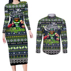 Personalized Raiders Rugby Xmas Couples Matching Long Sleeve Bodycon Dress and Long Sleeve Button Shirt Australia NRL Mascot