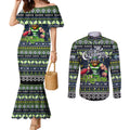 Personalized Raiders Rugby Xmas Couples Matching Mermaid Dress and Long Sleeve Button Shirt Australia NRL Mascot