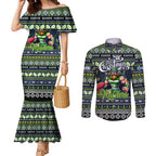 Personalized Raiders Rugby Xmas Couples Matching Mermaid Dress and Long Sleeve Button Shirt Australia NRL Mascot