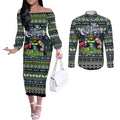 Personalized Raiders Rugby Xmas Couples Matching Off The Shoulder Long Sleeve Dress and Long Sleeve Button Shirt Australia NRL Mascot