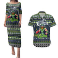 Personalized Raiders Rugby Xmas Couples Matching Puletasi and Hawaiian Shirt Australia NRL Mascot