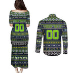 Personalized Raiders Rugby Xmas Couples Matching Puletasi and Long Sleeve Button Shirt Australia NRL Mascot