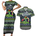Personalized Raiders Rugby Xmas Couples Matching Short Sleeve Bodycon Dress and Hawaiian Shirt Australia NRL Mascot