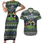 Personalized Raiders Rugby Xmas Couples Matching Short Sleeve Bodycon Dress and Hawaiian Shirt Australia NRL Mascot