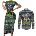 Personalized Raiders Rugby Xmas Couples Matching Short Sleeve Bodycon Dress and Long Sleeve Button Shirt Australia NRL Mascot