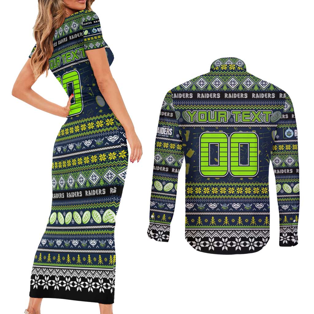 Personalized Raiders Rugby Xmas Couples Matching Short Sleeve Bodycon Dress and Long Sleeve Button Shirt Australia NRL Mascot