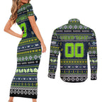 Personalized Raiders Rugby Xmas Couples Matching Short Sleeve Bodycon Dress and Long Sleeve Button Shirt Australia NRL Mascot
