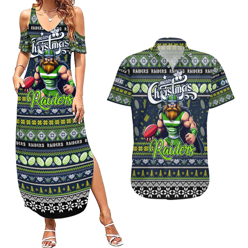 Personalized Raiders Rugby Xmas Couples Matching Summer Maxi Dress and Hawaiian Shirt Australia NRL Mascot