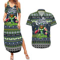 Personalized Raiders Rugby Xmas Couples Matching Summer Maxi Dress and Hawaiian Shirt Australia NRL Mascot
