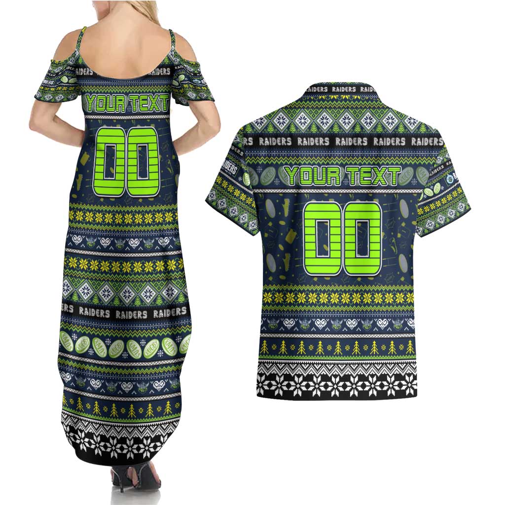 Personalized Raiders Rugby Xmas Couples Matching Summer Maxi Dress and Hawaiian Shirt Australia NRL Mascot