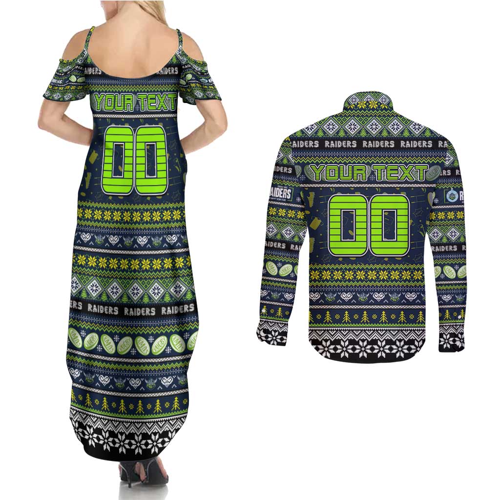 Personalized Raiders Rugby Xmas Couples Matching Summer Maxi Dress and Long Sleeve Button Shirt Australia NRL Mascot