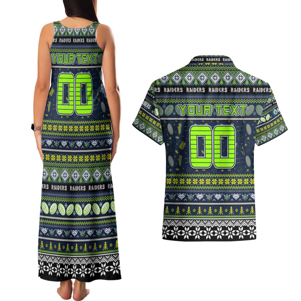 Personalized Raiders Rugby Xmas Couples Matching Tank Maxi Dress and Hawaiian Shirt Australia NRL Mascot