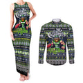 Personalized Raiders Rugby Xmas Couples Matching Tank Maxi Dress and Long Sleeve Button Shirt Australia NRL Mascot