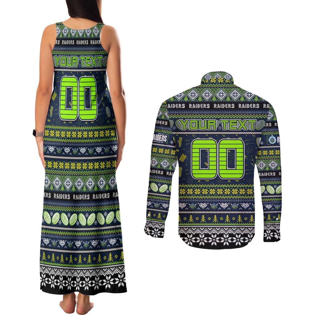 Personalized Raiders Rugby Xmas Couples Matching Tank Maxi Dress and Long Sleeve Button Shirt Australia NRL Mascot