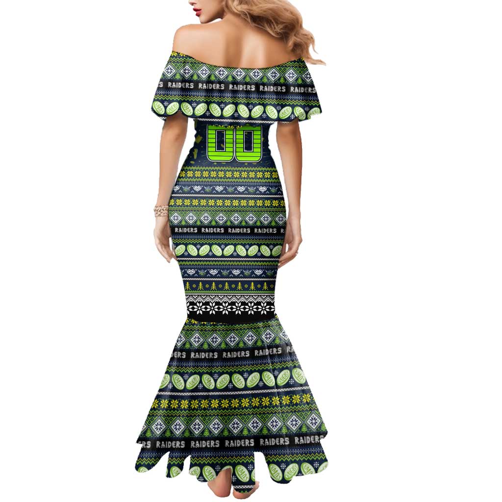 Personalized Raiders Rugby Xmas Family Matching Mermaid Dress and Hawaiian Shirt Australia NRL Mascot