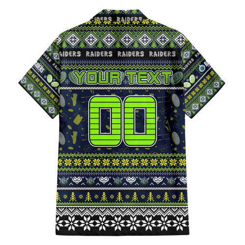 Personalized Raiders Rugby Xmas Family Matching Off The Shoulder Long Sleeve Dress and Hawaiian Shirt Australia NRL Mascot