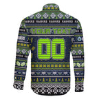 Personalized Raiders Rugby Xmas Family Matching Off The Shoulder Long Sleeve Dress and Hawaiian Shirt Australia NRL Mascot