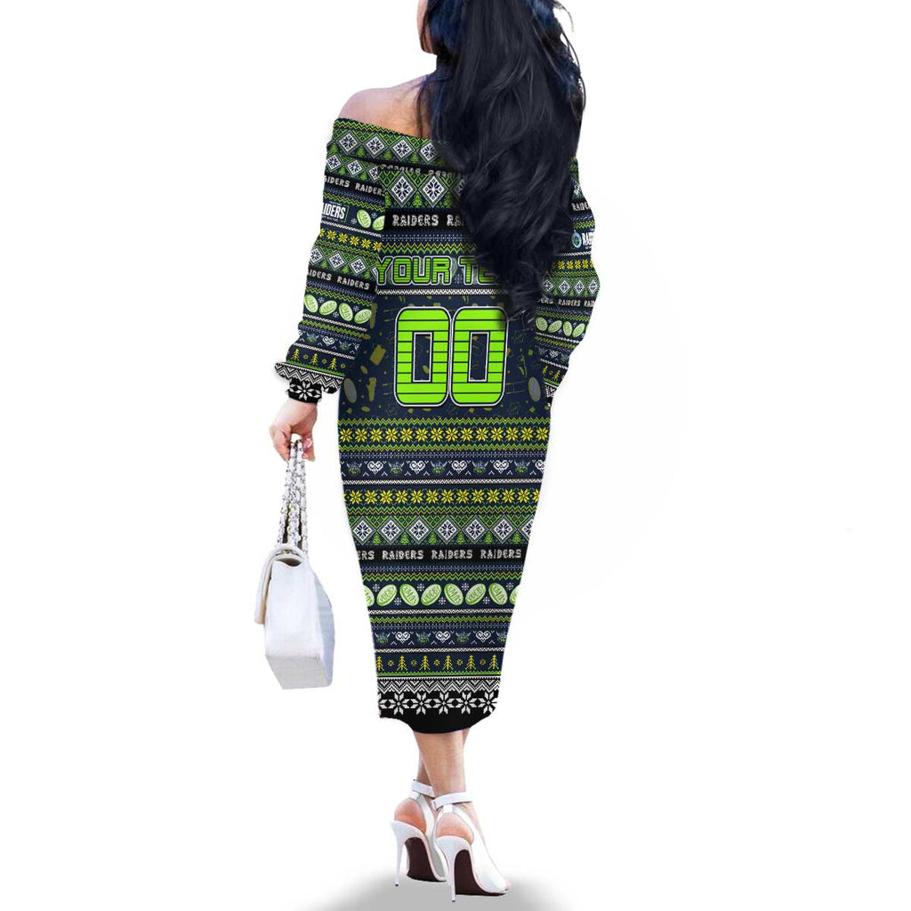 Personalized Raiders Rugby Xmas Family Matching Off The Shoulder Long Sleeve Dress and Hawaiian Shirt Australia NRL Mascot