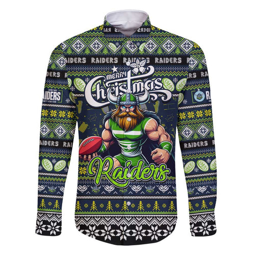 Personalized Raiders Rugby Xmas Family Matching Off Shoulder Maxi Dress and Hawaiian Shirt Australia NRL Mascot