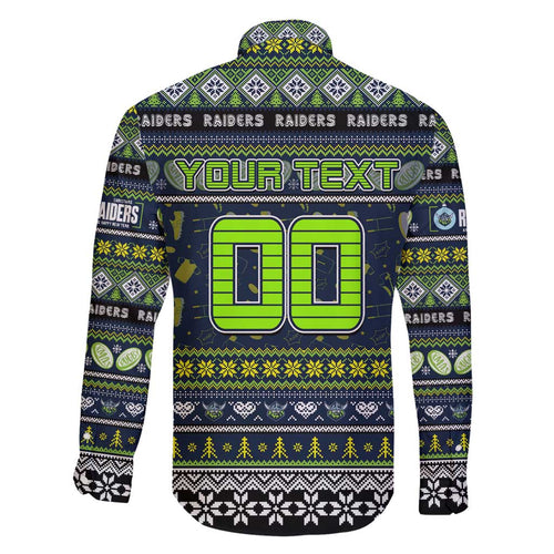 Personalized Raiders Rugby Xmas Family Matching Off Shoulder Maxi Dress and Hawaiian Shirt Australia NRL Mascot