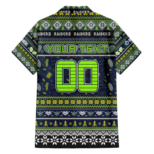 Personalized Raiders Rugby Xmas Family Matching Off Shoulder Short Dress and Hawaiian Shirt Australia NRL Mascot