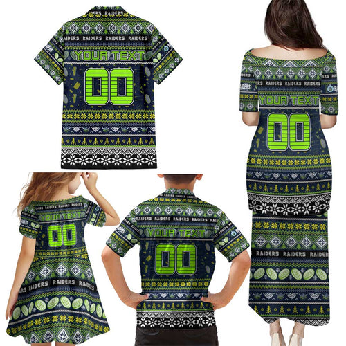 Personalized Raiders Rugby Xmas Family Matching Puletasi and Hawaiian Shirt Australia NRL Mascot