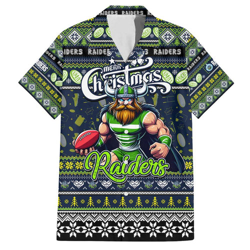 Personalized Raiders Rugby Xmas Family Matching Puletasi and Hawaiian Shirt Australia NRL Mascot