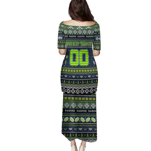 Personalized Raiders Rugby Xmas Family Matching Puletasi and Hawaiian Shirt Australia NRL Mascot