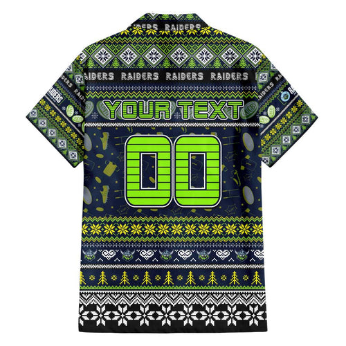 Personalized Raiders Rugby Xmas Family Matching Short Sleeve Bodycon Dress and Hawaiian Shirt Australia NRL Mascot