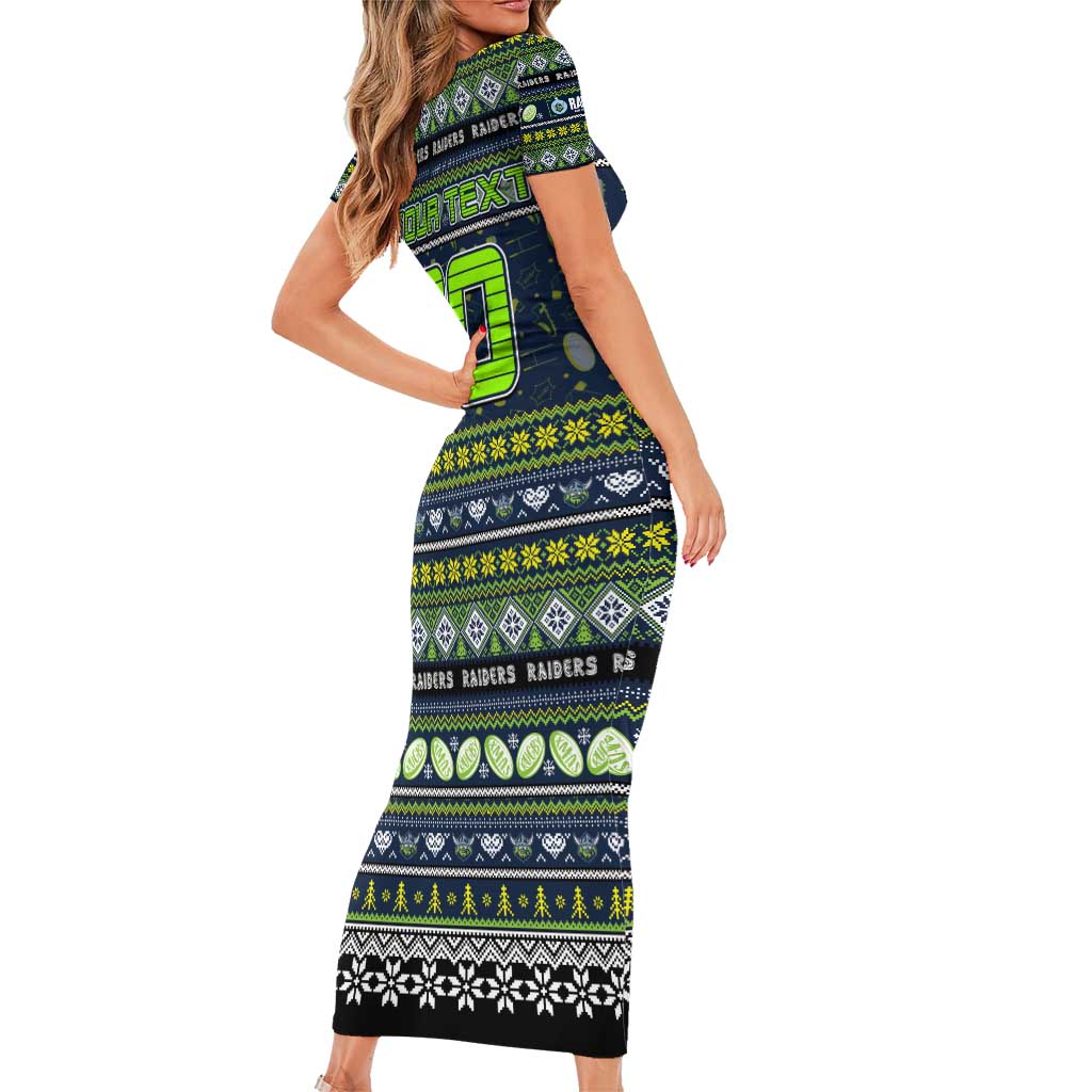 Personalized Raiders Rugby Xmas Family Matching Short Sleeve Bodycon Dress and Hawaiian Shirt Australia NRL Mascot