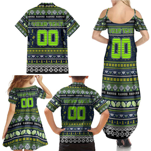 Personalized Raiders Rugby Xmas Family Matching Summer Maxi Dress and Hawaiian Shirt Australia NRL Mascot