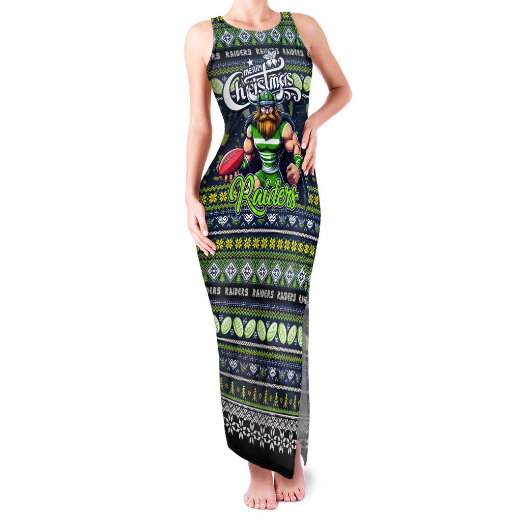 Personalized Raiders Rugby Xmas Family Matching Tank Maxi Dress and Hawaiian Shirt Australia NRL Mascot