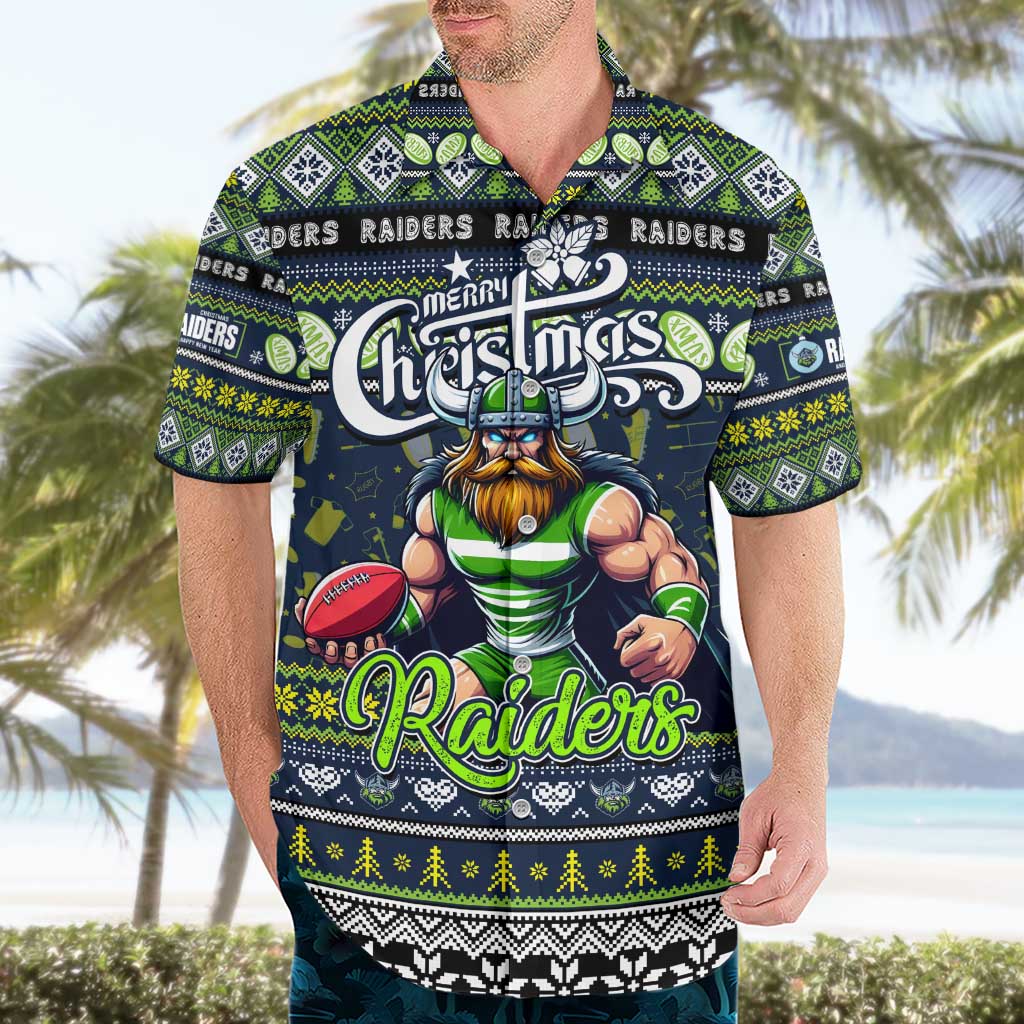 Personalized Raiders Rugby Xmas Hawaiian Shirt Australia NRL Mascot