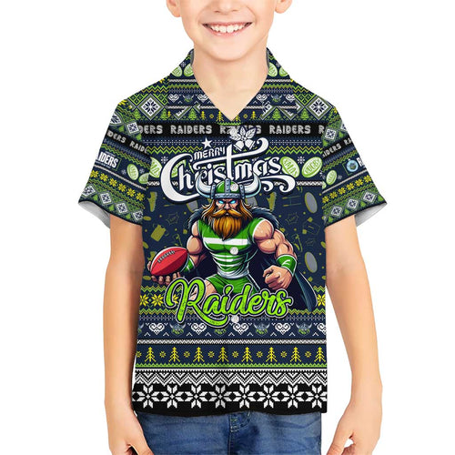 Personalized Raiders Rugby Xmas Kid Hawaiian Shirt Australia NRL Mascot
