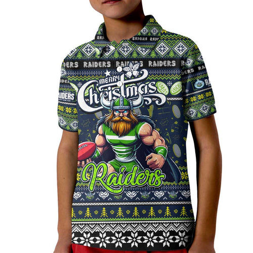 Personalized Raiders Rugby Xmas Kid Polo Shirt Australia NRL Mascot