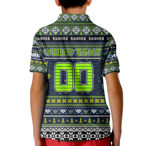 Personalized Raiders Rugby Xmas Kid Polo Shirt Australia NRL Mascot