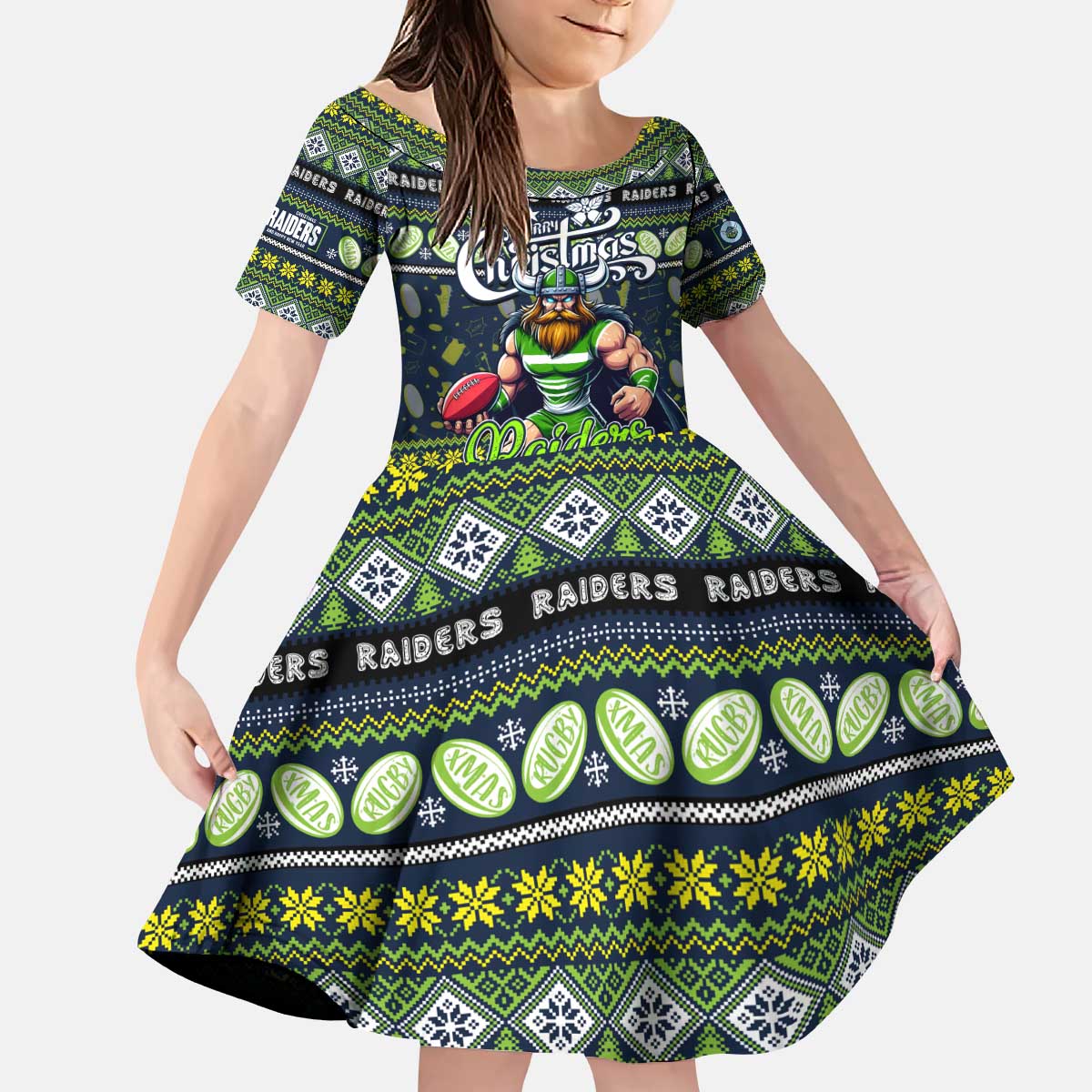 Personalized Raiders Rugby Xmas Kid Short Sleeve Dress Australia NRL Mascot