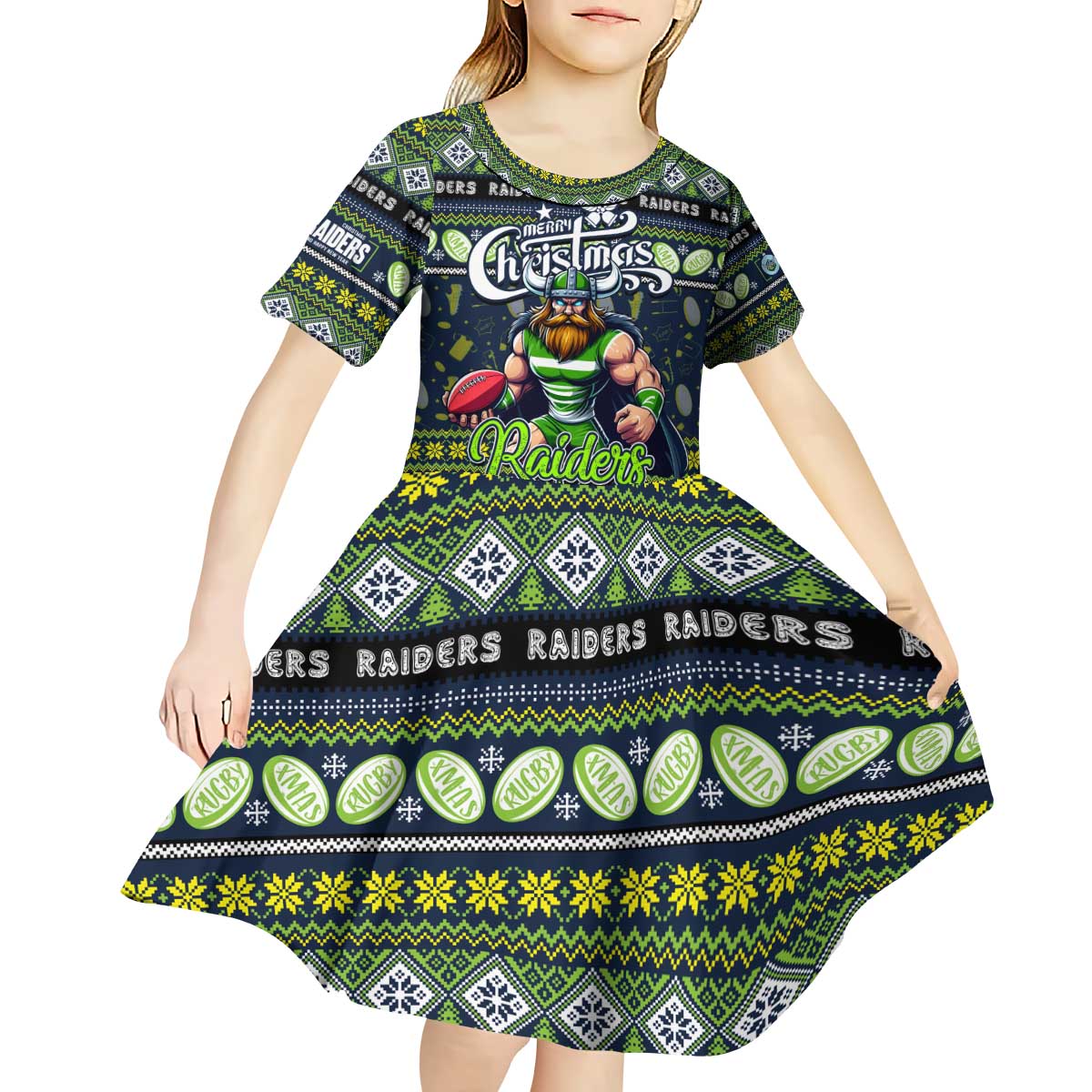 Personalized Raiders Rugby Xmas Kid Short Sleeve Dress Australia NRL Mascot
