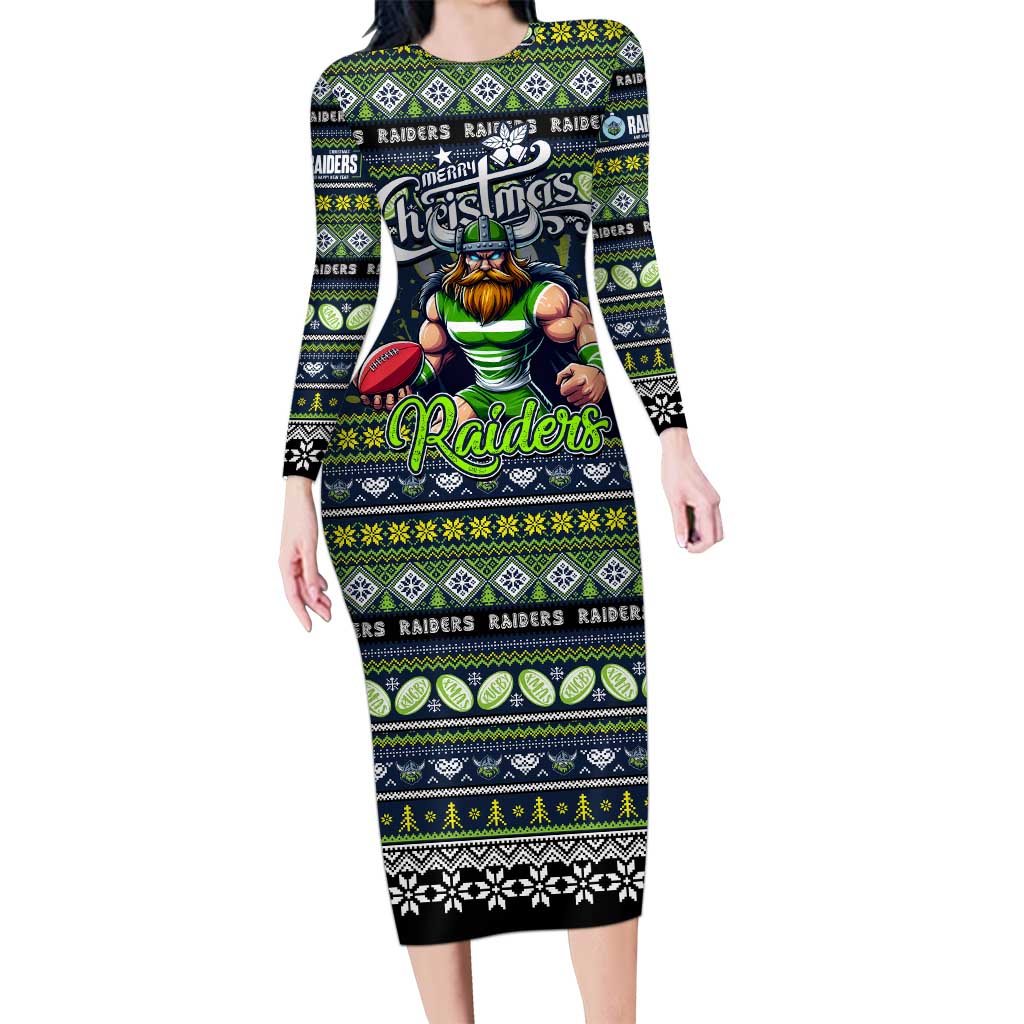 Personalized Raiders Rugby Xmas Long Sleeve Bodycon Dress Australia NRL Mascot