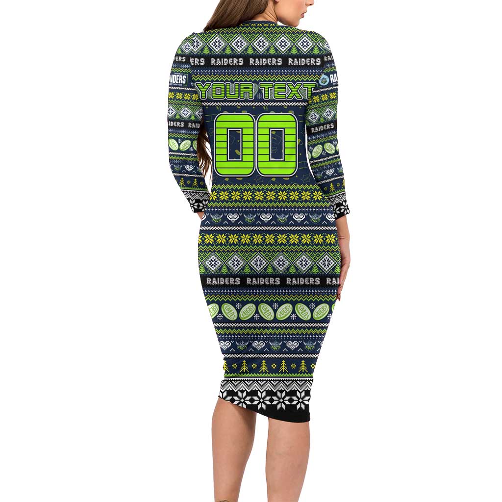 Personalized Raiders Rugby Xmas Long Sleeve Bodycon Dress Australia NRL Mascot