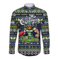 Personalized Raiders Rugby Xmas Long Sleeve Button Shirt Australia NRL Mascot