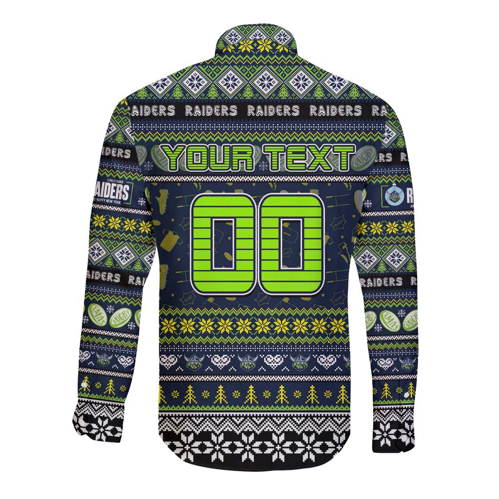 Personalized Raiders Rugby Xmas Long Sleeve Button Shirt Australia NRL Mascot